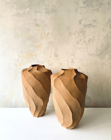 Two Large Nude Triangle Spiral Vases (Couple)