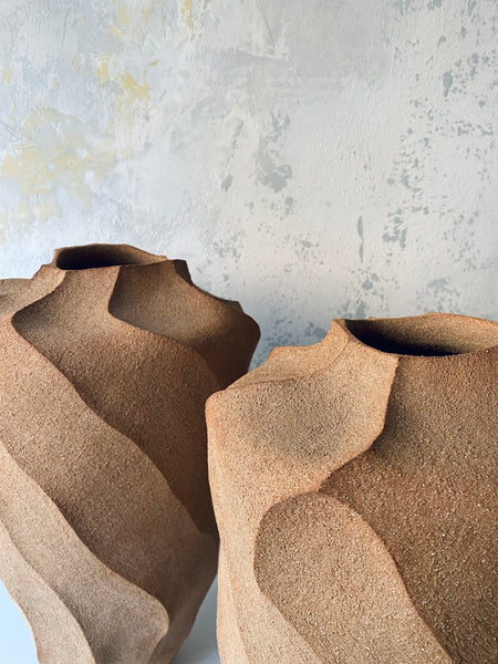 Two Large Nude Triangle Spiral Vases (Couple)