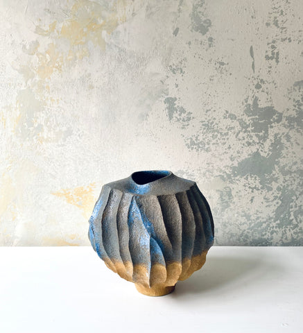 Round Dented Vase Blue/Yellow