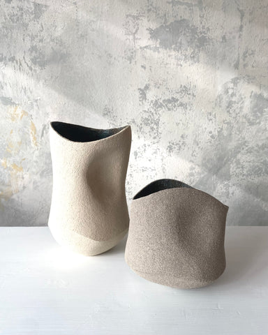 Grey and White Undulating Rim Vases