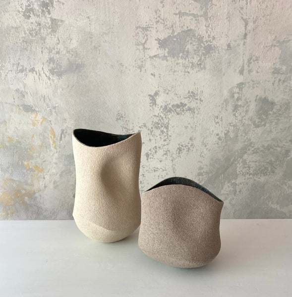 Grey and White Undulating Rim Vases