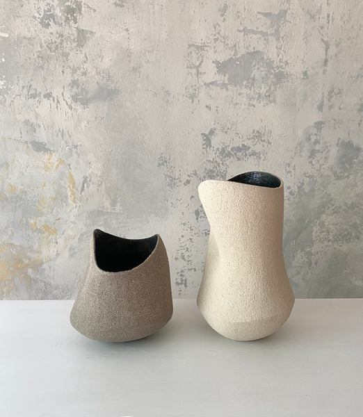 Grey and White Undulating Rim Vases